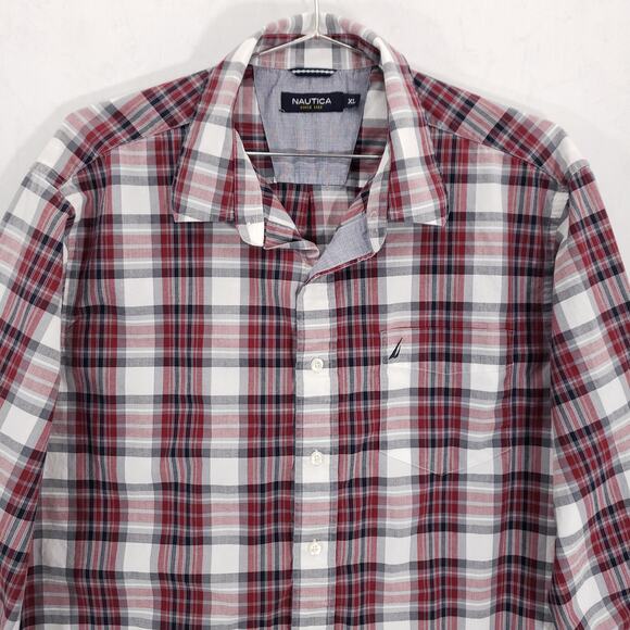 Nautica Shirt  Mens Extra Large Red Plaid Long Sleeve Casual Preppy Button Up - Picture 2 of 10